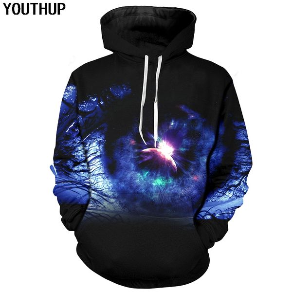 

youthup new male 3d hoodies galaxy eye 3d print cool funny hooded hoodies sweatshirts men pullover plus size outwear, Black