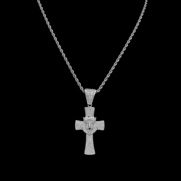 Fashion- New Mens Gold White Gold Plated Cubic Zirconia Iced Out Crown Lion Cross Chain Collana Designer Luxury Hip Hop Jewelry in vendita