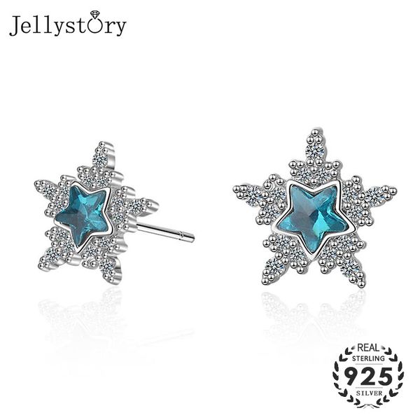 

jellystory мода 925 серебряные ювелирные изделия серьги с пятиконечной фасонные sapphire бриллиантовые женщины stud earringswedding партии п, Golden;silver