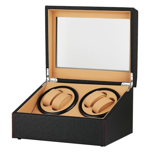 

luxury us/uk/eu/au plug black automatic mechanical watch winder tempered glass storage box holder 4+6 collection display case, Black;blue