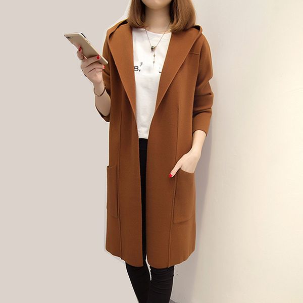 

tide women long sweaters and cardigans fashion autumn winter long sleeve hooded loose knitted v-neck cardigan female sweaters, White