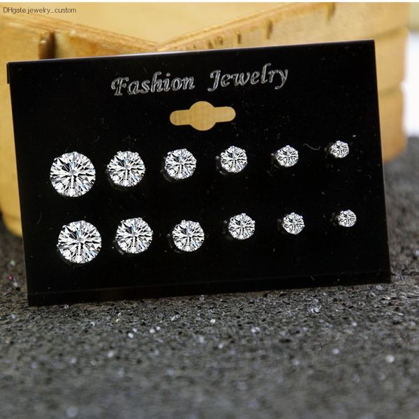 

New Style Stainless Steel Stud Earrings Set Jewelry For Women Gift 6 Pairs/box Jewelry Earrings Crystal Bijoux Wholesale E022