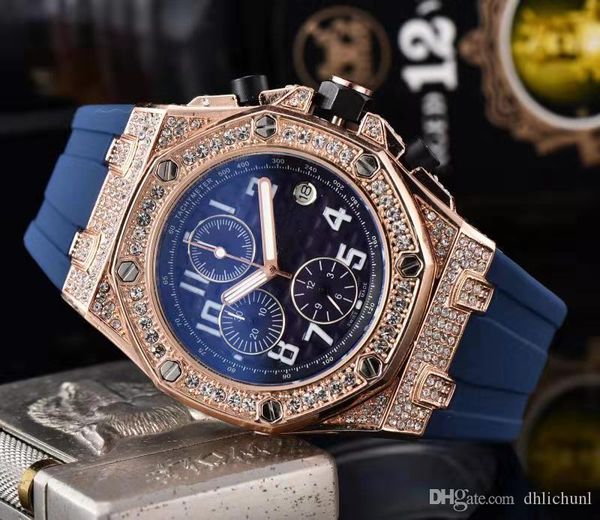 

горячие мужские luxury design спортивные часы royal oak замороженный вне часы марки кварцевый календарь часы big digital резиновые наручные, Slivery;brown