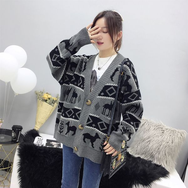 

2020 knitted cardigan sweater women spring casual printed warm clothing sweater fashion streetwear for female vksw1056, White