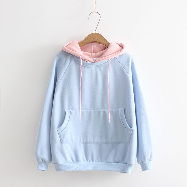 

women hoodies fall new contrast color pink kpop behip hop sweet girl's sweatshirts fleece winter fleece thick outwear top, Black