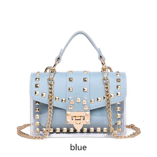 

small clear brand designer woman 2020 new fashion messenger bag chains shoulder bag female rivets transparent square pu handbag in stock