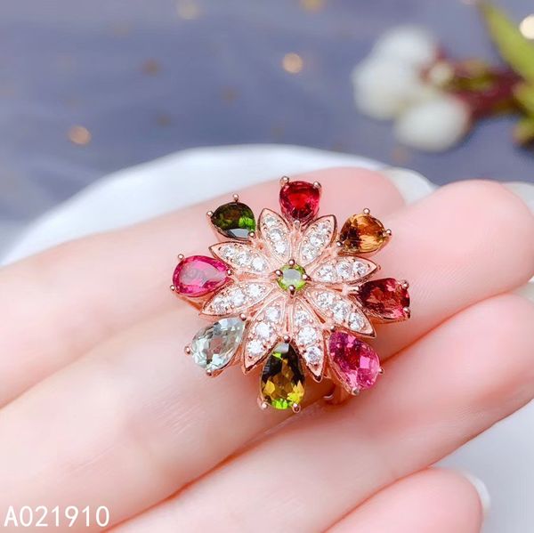 

kjjeaxcmy boutique jewelry 925 sterling silver inlaid natural tourmaline gemstone ring female support detection fashion, Golden;silver