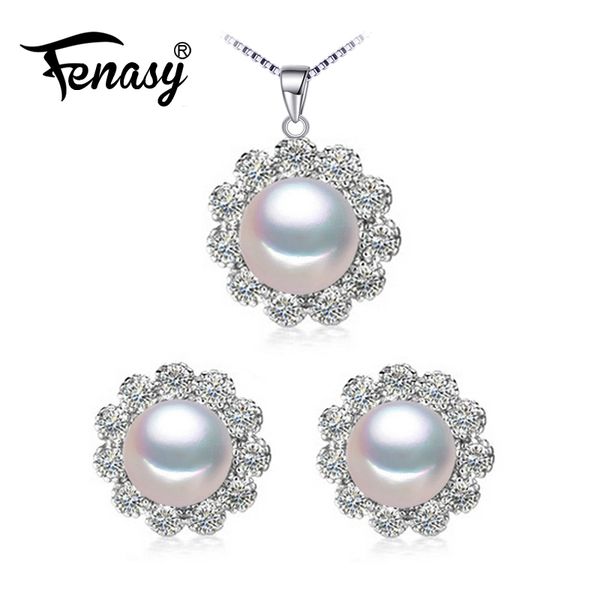 

fenasy pearl jewelry wedding engagement jewelry sets,natural pearl pendant necklace women/flower earrings,cute stud earrings, Black