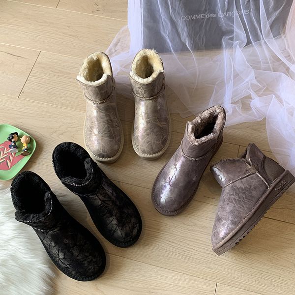 

warm non slip waterproof short booties ladies shiny women snow boots winter keep warm plus velvet ankle boots women u11-07, Black