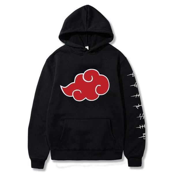 

naruto akatsuki cloud symbols pullover hoodie, Black
