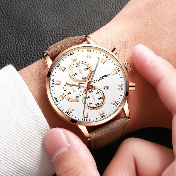 

2019 men busine luxury sports watch analog casual sport leather busine quartz mens watches leather wrist watch man clock, Slivery;brown