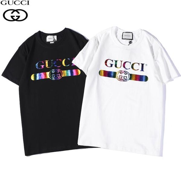 

2019 eller men de igner t hirt ummer new rainbow letter printing t hirt men and women luxury hirt