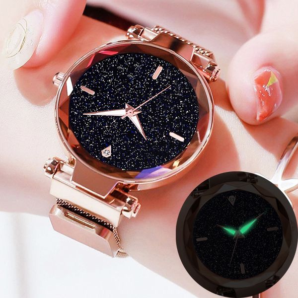 

luxuryreloj mujer 2020 luxury women fashion starry sky watches magnetic mesh belt quartz wrist watch luminous clock relogio feminino, Slivery;brown