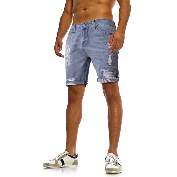 

Summer Men Washed Short Jeans Fashion Knee Length Designer Holes Printed Jean Pants Mens Loose Jeans Shorts