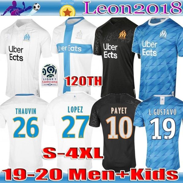 

kids 2019 olympique de marseille 120th soccer jersey payet benedetto 19 20 om football shirts thauvin maillot de foot size s-4xl, Black
