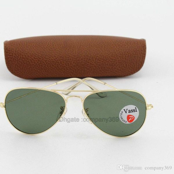 

brand designer polarized sunglasses classic gold frame green resin lens men sun glasses vassl 58/62mm lens for choose with brown box, White;black