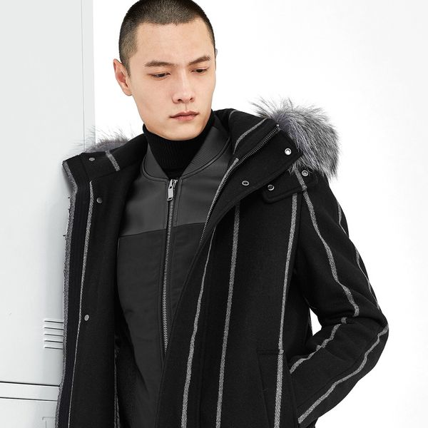 

gxg men's style, black and white wool, long cotton coat #64126508