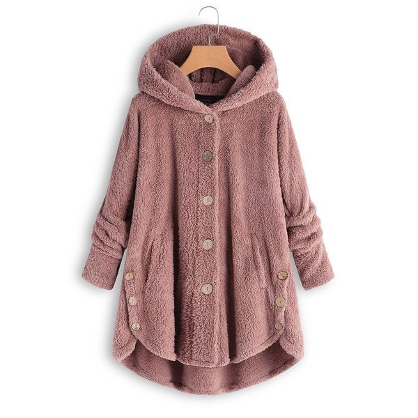 

2019 new arrival women coat fashion casual loose button single-breasted fleece hooded ladies coat winter, Black;brown