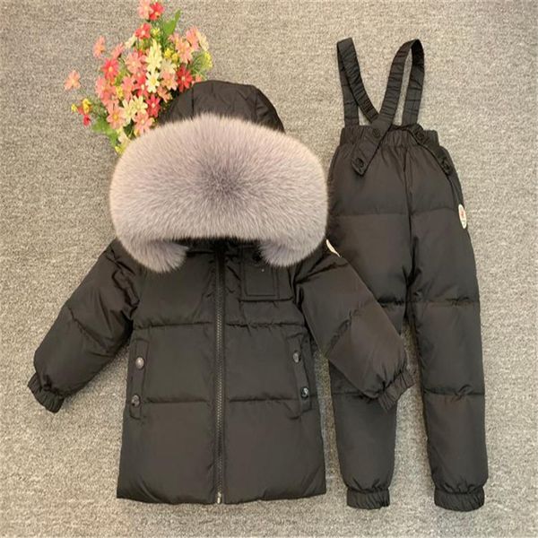 

kids winter down clothing sets children ski coat jacket and overalls suit for toddler baby boys girls 1-12 years snowsuit tx101, White