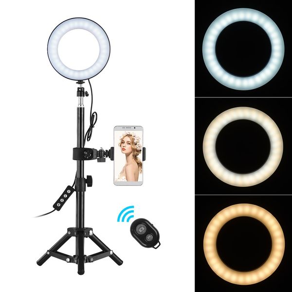 Anello luminoso a LED per selfie da tavolo dimmerabile da 6 pollici con supporto per telefono Anello luminoso per fotocamera per video di YouTube Studio fotografico fotografico in diretta