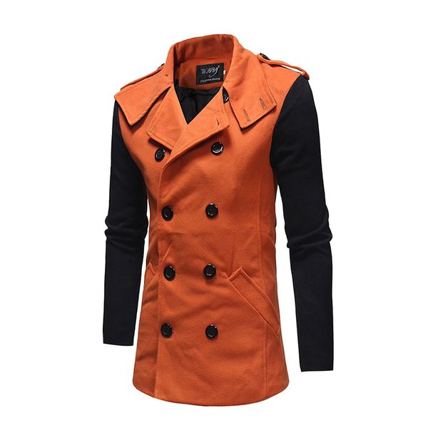 

long windbreaker jacket new british style double breasted hooded woolen coat men winter wool blends belt male jacket y, Black