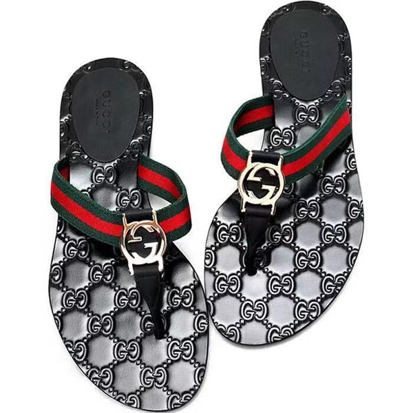 

men women sandals designer shoes luxury slide summer fashion wide flat slippery sandals slipper flip flop size 35-45 flower box, Black