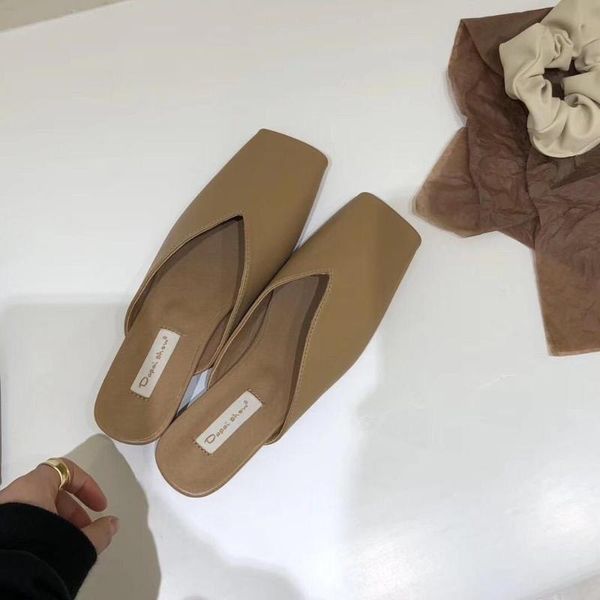 

2020 sandals slip-on loafers summer women's shoes closed toe strappy heels suit female beige shallow mouth all-match sale, Black