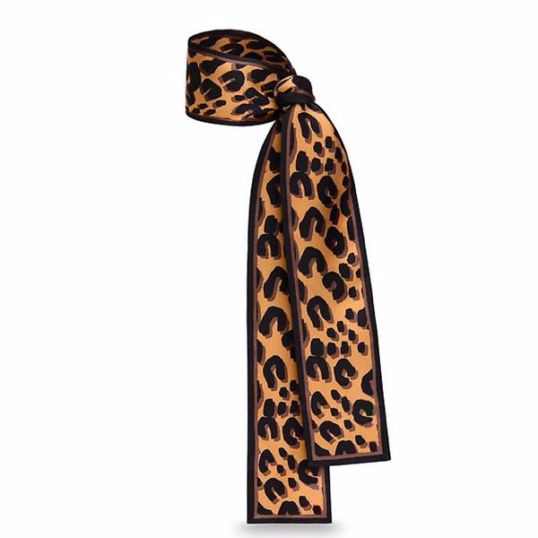 

2018 autumn european and american leopard print small silk scarf female tied bag handle ribbon scarf head
