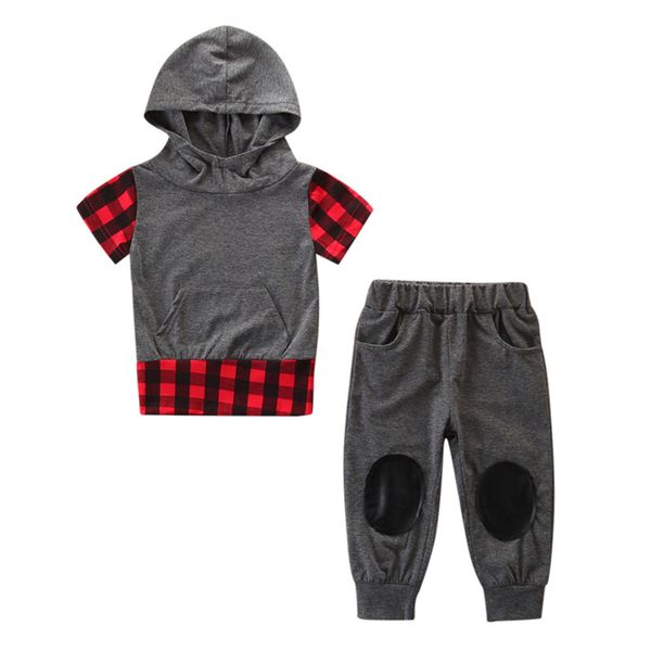 

arloneet 1t-6t toddler kids clothes clothes plaid hooded t-shirt +pants set 2pcs baby sets summer 2019, White
