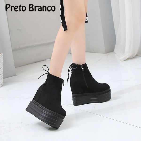 

preto branco autumn winter new short boots women's boots muffin thick bottom wild england wind women zyw-6168-1, Black