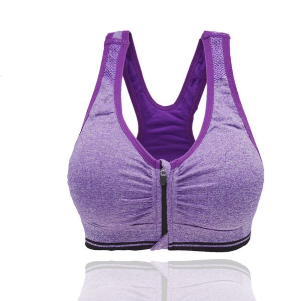 

4 colors women zipper bras fitness athletic padded push shockproof up sports yoga gym running vest sports wirefree, White;black