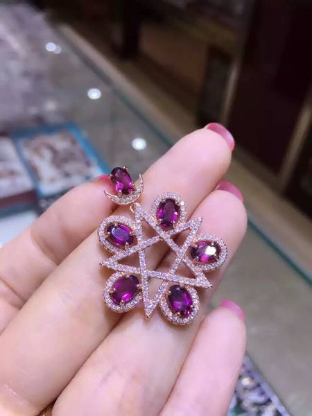 

natural red garnet stone pendant s925 silver natural gemstone pendant necklace elegant personality star women party fine jewelry
