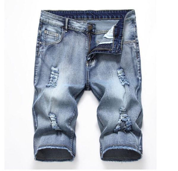 

new fashion leisure mens ripped short jeans brand clothing summer cotton short shorts male, Blue