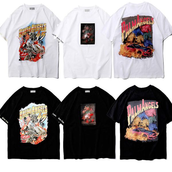 

2019 new palm angels t-shirts couple flower car skateboard palm angels t shirt casual cotton100% palm angels pat28 t-shirt, White;black