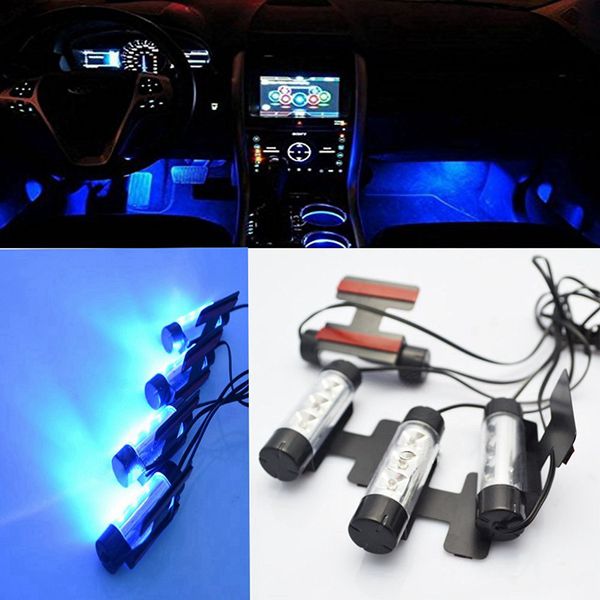

katur blue 4 in 1 12v 4x 3 led auto foot car interior light decorative atmosphere light lamp bulb car styling