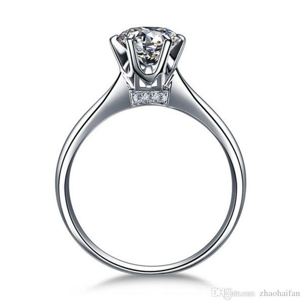 

zhf jewelry hearts and arrows 6 prong setting 1 ct nscd simulated diamond engagement wedding rings for women,solitaire ring with accents, Silver