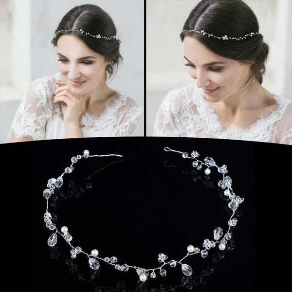 

head chain bridal hair fake pearl crystal headband headpieces jewelry wedding hair accessories b88, Golden;white