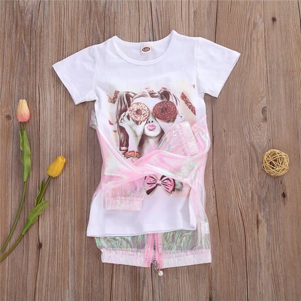 

2020 baby girl dress sun-protective coat short sleeve round collar zipper printed see-through baby summer clothing, White