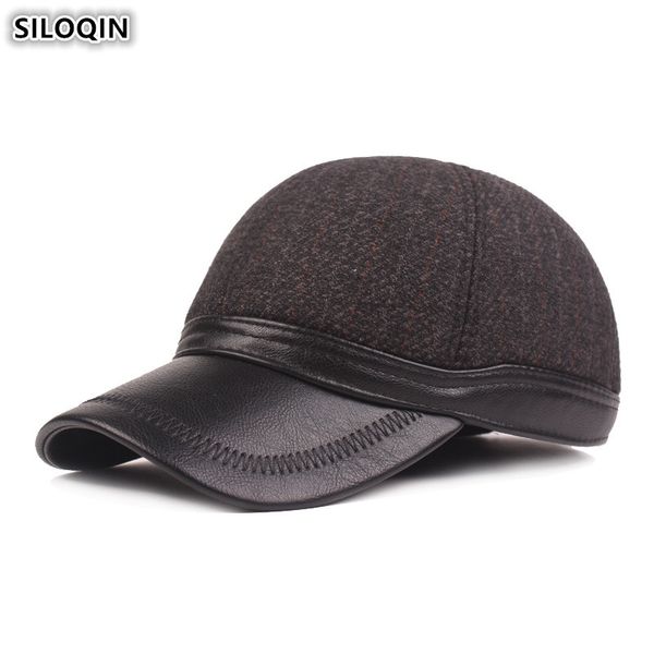 

siloqin adjustable size men winter warm baseball caps new thick earmuffs hat snapback cap men's cotton brands hats tongue cap, Black;white