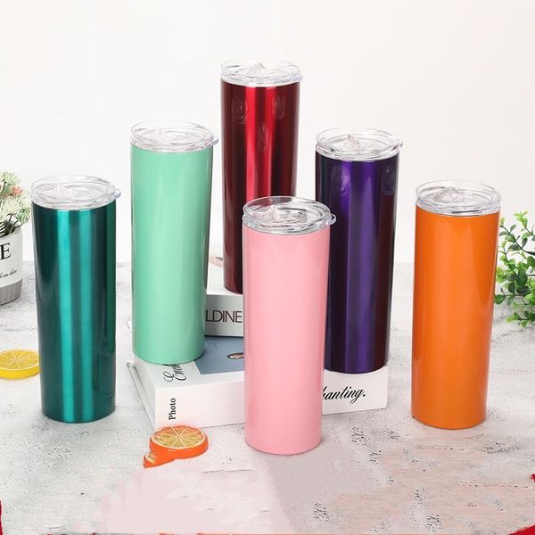 

тощий массажер 20oz узкие чашки кофе кружки с люки красочные соломка изолированный вакуумные массажеры тонкий прямой бутылка кубок пива водн