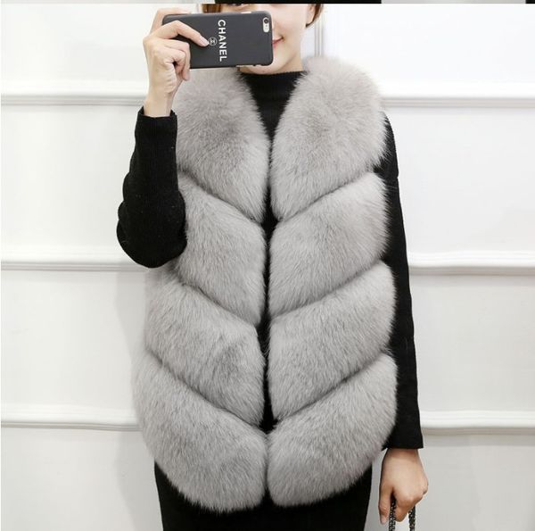 

2019 vetement winter women's faux fur coat patchwork fluffy vest plus size coat lolita slim wild vest furry vests aw195, Black
