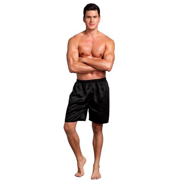 

soft loose underwear satin pajama pants elastic waist sleep shorts smooth solid beach bottom shorts for men, White;black