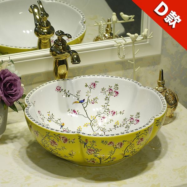 Lavabo per lavabo in ceramica artistica a forma di fiore in Cina Lavabo da appoggio in ceramica Lavelli da bagno Lavandino europeo