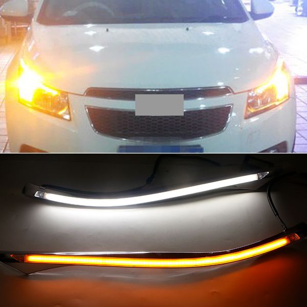 1 par farol do carro Decoração amarelo sinal de volta 12V DRL LED diurnas Cruze Luz Para Chevrolet 2009 2010 2011 2012 2013 2014