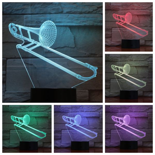 

trombone usb 3d led night light multicolor rgb boys child kids baby gifts musical instrument luminaria table lamp bedside neon