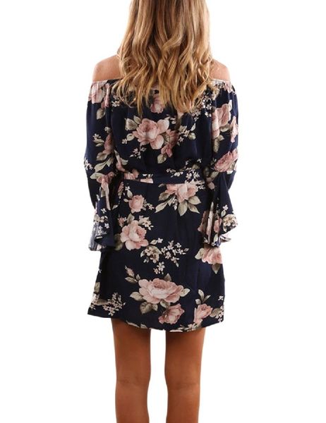 

womens dresses woman clothing women off shoulder print chiffon dress boho style casual tunic sundress loose party short sundress, Black;gray