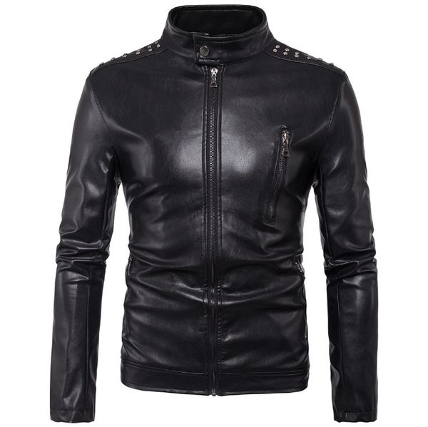 

new brand pu motorcycle leather jacket men regular pu fabric fashion jacket men casual handsome leather jackets black coats ship