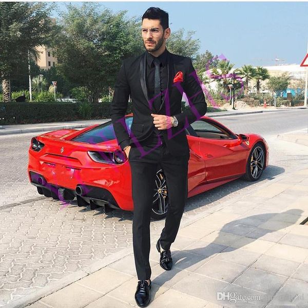 

handsome groomsmen shawl lapel groom tuxedos mens wedding dress man jacket blazer prom dinner 2 piece suit(jacket+pants+tie) 469, Black;gray