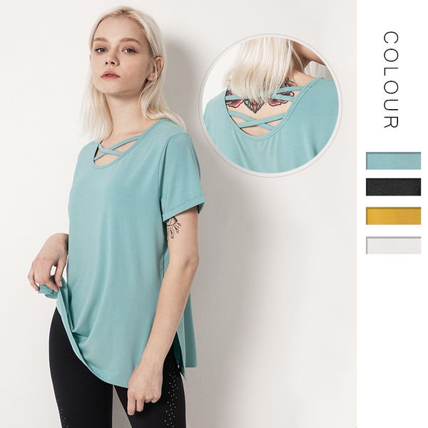 

women short sleeve t shirt cross fitness yoga t-shirt gym clothing loose fit sport workout yoga deporte mujer, White;red