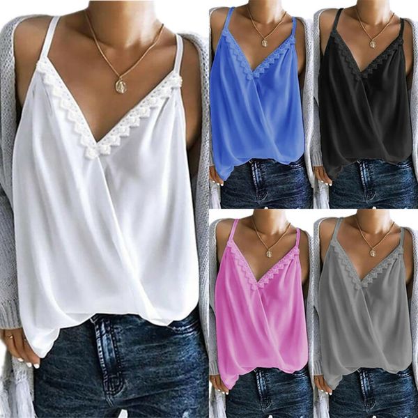 

Womens Strappy V Neck Vest Tops Summer Baggy Causal Solid Tank Blouse Tee Shirt